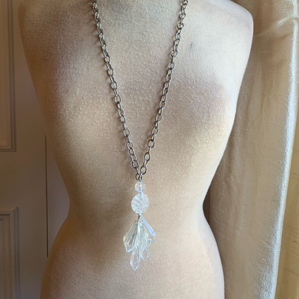 Sweet Olive Carved Rock Crystal Pendant w Faceted Rock Crystal Tassel Neckalce